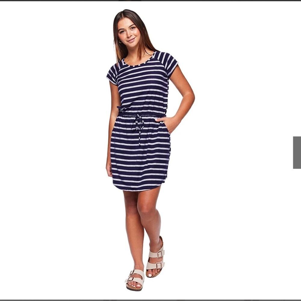 Harlow & Rose Women's Short Raglan Sleeve Crew Neck Waist Dress - Striped